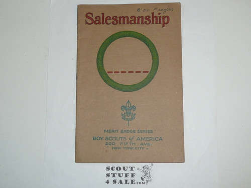 Salesmanship Merit Badge Pamphlet, Type 3, Tan Cover, 1927 Printing
