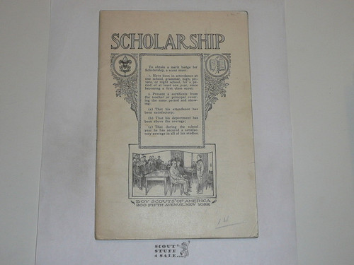 Scholarship Merit Badge Pamphlet, Type 2, White Cover, 1922 Printing