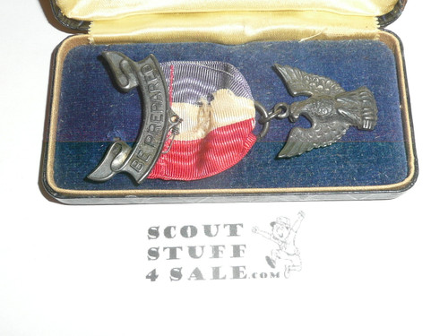 Eagle Scout Medal, Robbins 3, 1933-1954, In Box, STERLING SILVER, fragile silk ribbon
