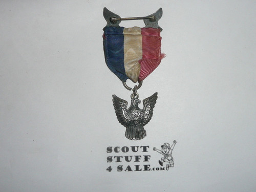 Eagle Scout Medal, Robbins 3, 1933-1954, STERLING SILVER, ribbon shows wear