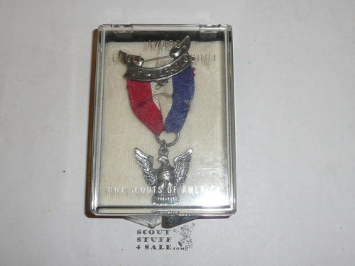Eagle Scout Medal, Robbins 4, 1955-1969, Flat Back, In Original Box, MINT, STERLING