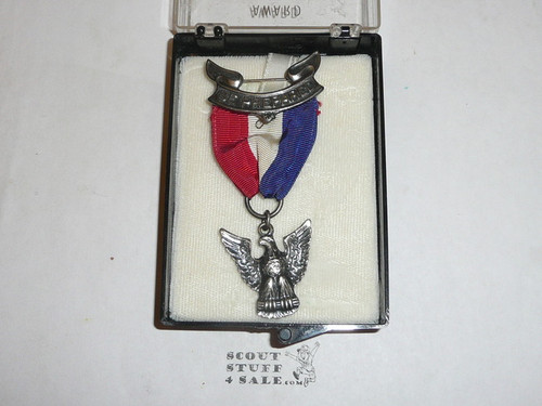 Eagle Scout Medal, Robbins 4, 1955-1969, Flat Back, In Original Box, MINT, STERLING