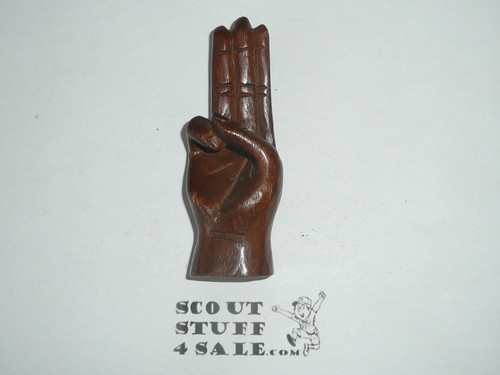 Carved Wood Hand making the Scout Sign, 6" Tall - Boy Scout