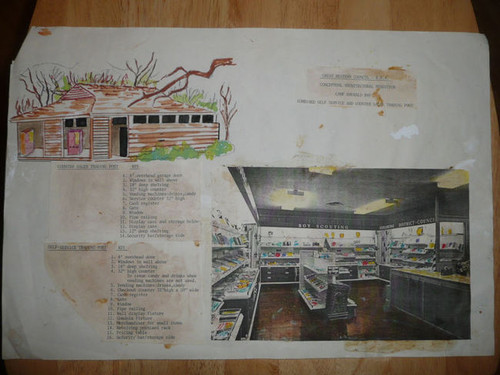 1970's Original Artist's Rendition of Trading Post for Scout Camp Emerald Bay