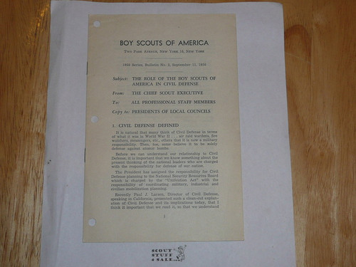 Professional Boy Scout Bulletin about the role of the BSA in Civil Defense, 9-11-1950 printing