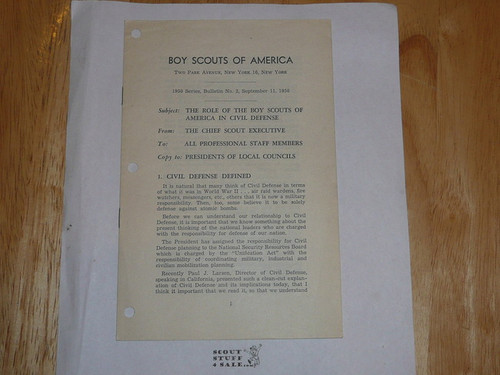 Professional Boy Scout Bulletin about the role of the BSA in Civil Defense, 9-11-1950 printing