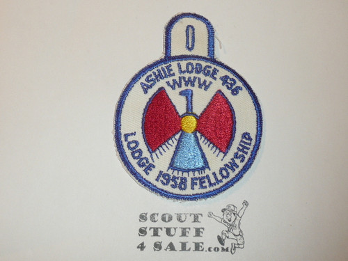 Order of the Arrow Lodge #436 Ashie 1958 FIRST Fellowship Patch-Scout