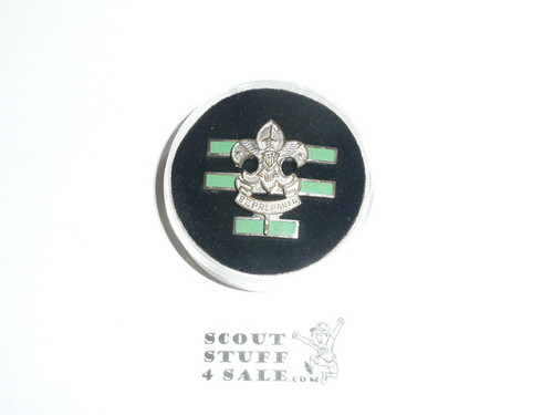 Senior Patrol Leader Hat Pin, Squat Crown, Bright Green Enamel, Threaded Post Back, Silver wash