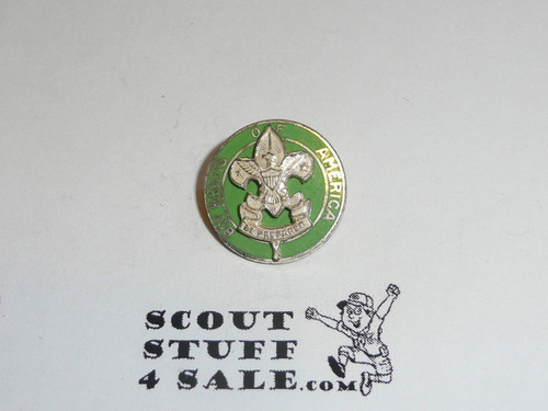 Scoutmaster Lapel Pin, crude bent wire Back, STERLING Marked, 1940's, 11/16" dia, Scarce