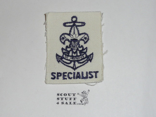 Sea Scout Position Patch, Specialist on white twill, 1960's, MINT