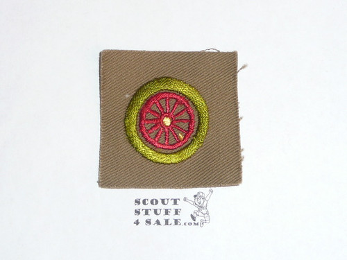 Automobiling - Type A - Square Tan Merit Badge (1911-1933), black striped back