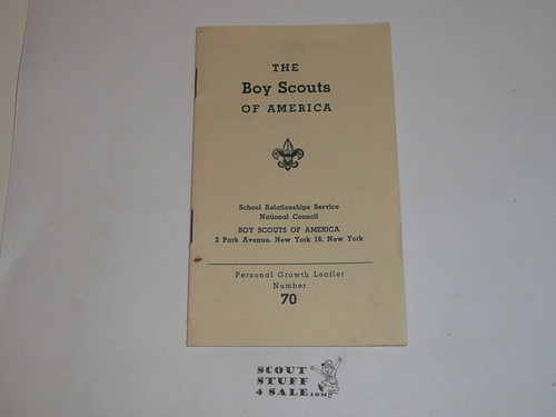 1940's Personal Groth Leaflet Number 70, The Boy Scouts of America, School Relationships Service BSA, First Printing