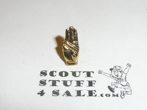 Hand Making the Boy Scout Sign Pin, 12mm, stamped metal, gold color