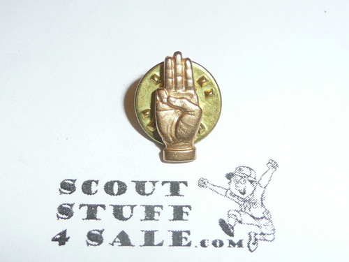 Hand Making the Boy Scout Sign Pin, 14mm, stamped metal, gold color