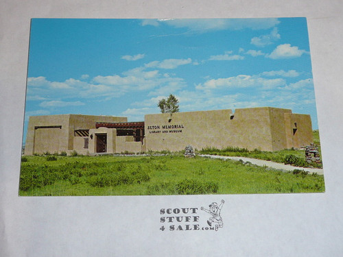 Philmont Scout Ranch Post card, Seton Museum with small tree behind, 1950's-80's