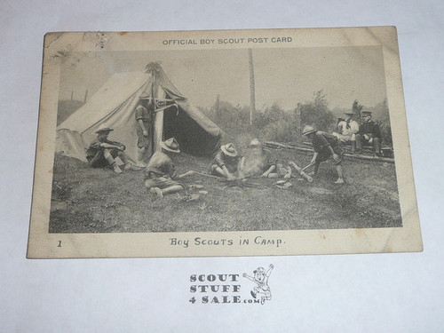 Boy Scouts in Camp, Official Boy Scout Post card, 1915