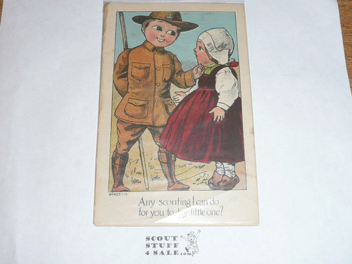 Boy Scout "Any Scouting I can do for you today little one" Post card, 1920's
