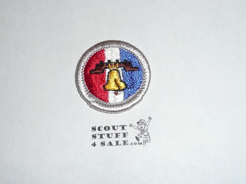 Citizenship in the Nation (Silver bdr) - Type H - Fully Embroidered Plastic Back Merit Badge (1971-2002)