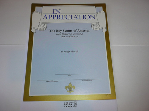 1982 Certificate of Appreciation, blank
