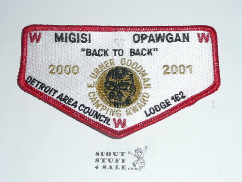 Order of the Arrow Lodge #162 Mi-Gi-Si O-Paw-Gan 2000 & 2001 Goodman Award Flap Patch