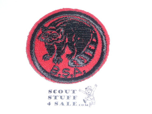 Racoon Patrol Medallion, Felt w/BSA & Solid Black Ring back, 1933-1939, lite use