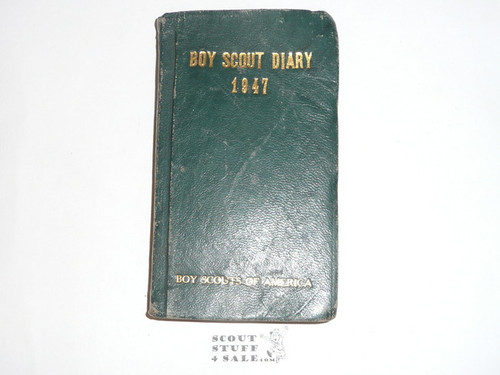 1947 Boy Scout Diary, Rare LEATHERBOUND, Gilt Edges