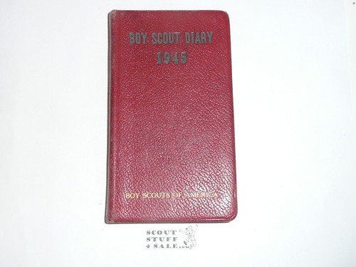 1945 Boy Scout Diary, Rare LEATHERBOUND, Gilt Edges