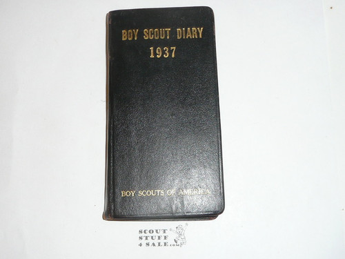 1937 Boy Scout Diary, Rare LEATHERBOUND, Gilt Edges