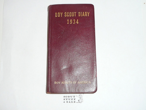 1934 Boy Scout Diary, Rare LEATHERBOUND, Gilt Edges