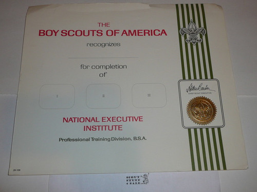 1960's National Executive Institute Professional BSA Certificate, blank