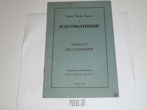 1922 Homestudy Course in Scoutmastership, Columbia University & BSA Department of Education, Assignment #11 Pamphlet, Relationships, MINT Condition