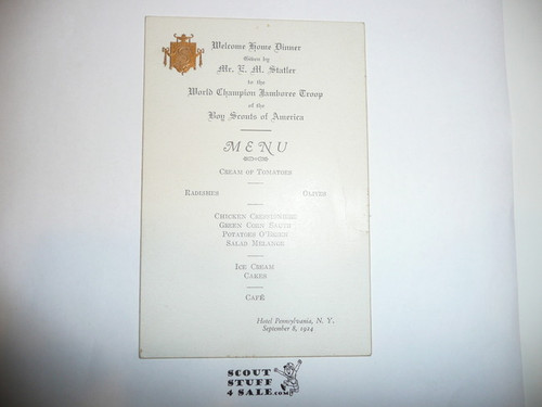 1924 World Jamboree Welcome Home Dinner Menu For Jamboree Troop With Signatures of Some Contingent Members