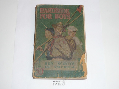 1941 Boy Scout Handbook, Fourth Edition, Thirty-fourth Printing, Norman Rockwell Cover, cover very worn and wearing through at the spine edge but the contents are solid