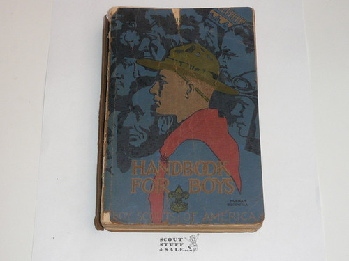 1928 Boy Scout Handbook, Third Edition, Seventh Printing, Norman Rockwell Cover, used with cover chipping and separation from spine