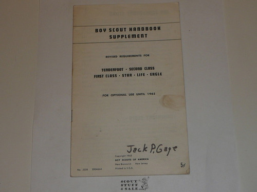 1964 Boy Scout Handbook Supplement, Realigned Boy Scout Requirements, 6-64 printing