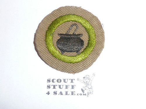 Cooking - Type B - Wide Crimped Bdr Tan Merit Badge (1934-1935), was sewn but in very good condition