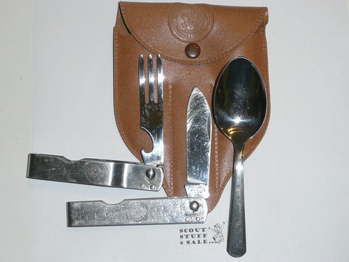 1960's Official Boy Scout Eating Utensil Set, Made By Imperial, With Case, Light Use
