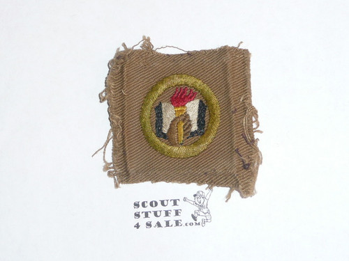 Scholarship - Type A - Square Tan Merit Badge (1911-1933), tan hand, used