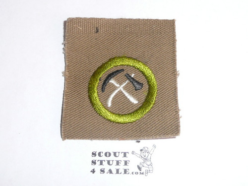 Pioneering - Type A - Square Tan Merit Badge (1911-1933), black striped back with BSA emblem