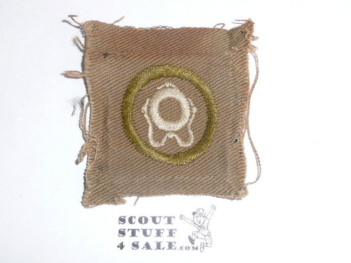 Lifesaving - Type A - Square Tan Merit Badge (1911-1933), TEENS variety, used