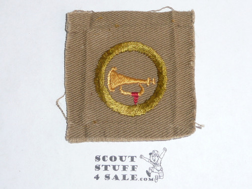 Bugling - Type A - Square Tan Merit Badge (1911-1933), TEENS variety, lt use