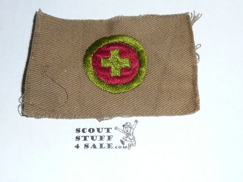 First Aid - Type A - Square Tan Merit Badge (1911-1933), extra large cloth