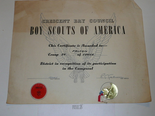 1945 CBAC Camporal Certificate of Participation