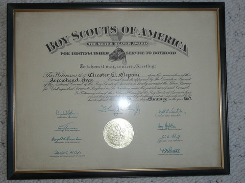 1967 Silver Beaver Award Certificate, presented, Framed