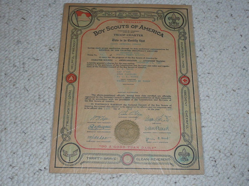 1927 Boy Scout Troop Charter, 5 year Veteran Troop #2