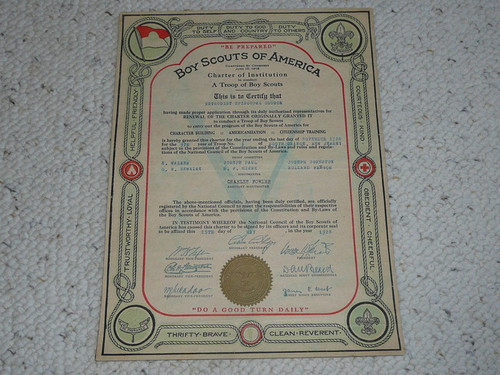 1928 Boy Scout Troop Charter, 5 year Veteran Troop