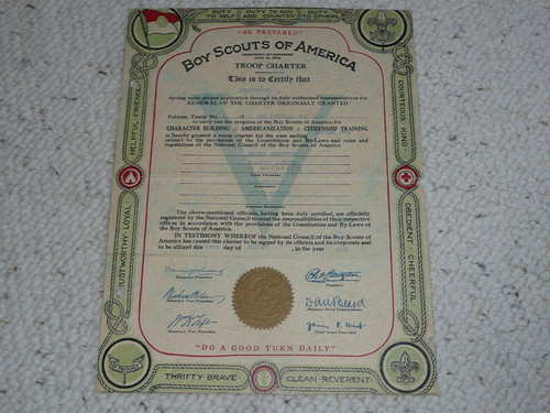 1923 Boy Scout Troop Charter, 5 year Veteran Troop