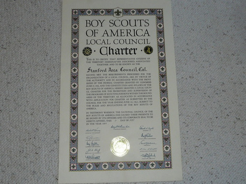 1959 Council Charter Certificate, Stanford Area Council, 15 year Veteran