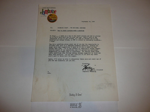 1969 National Jamboree Swimming Staff Memo