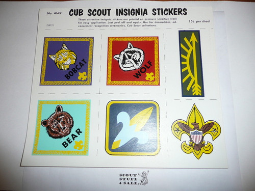Cub Scout Insignia Stickers, 1971